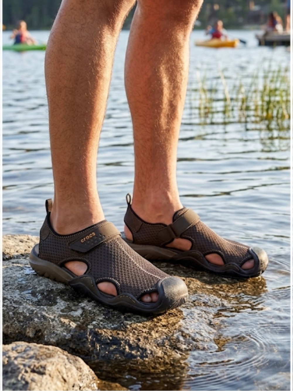 Crocs Men’s Swiftwater Mesh Deck Sandals Brown Closed Toe Sport Water Shoes 11